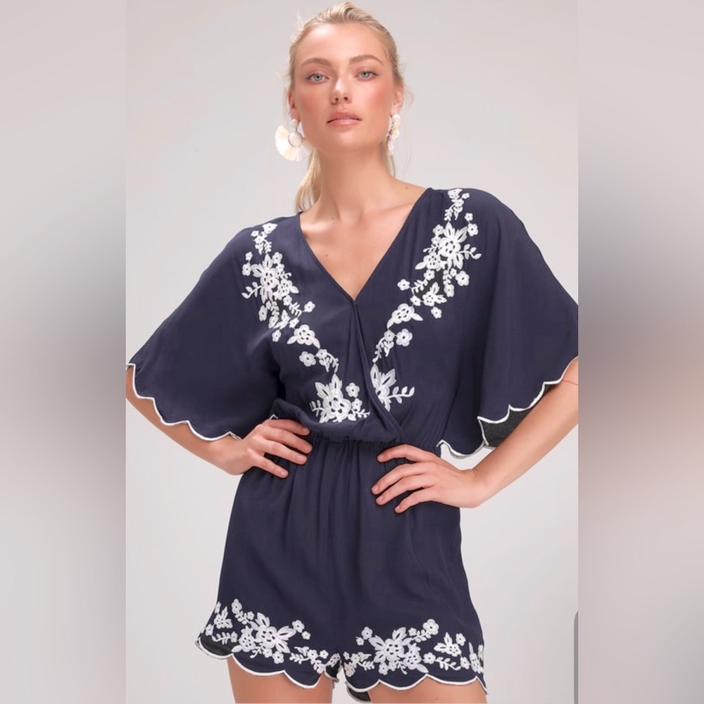 Ever After Navy Blue Embroidered
Romper